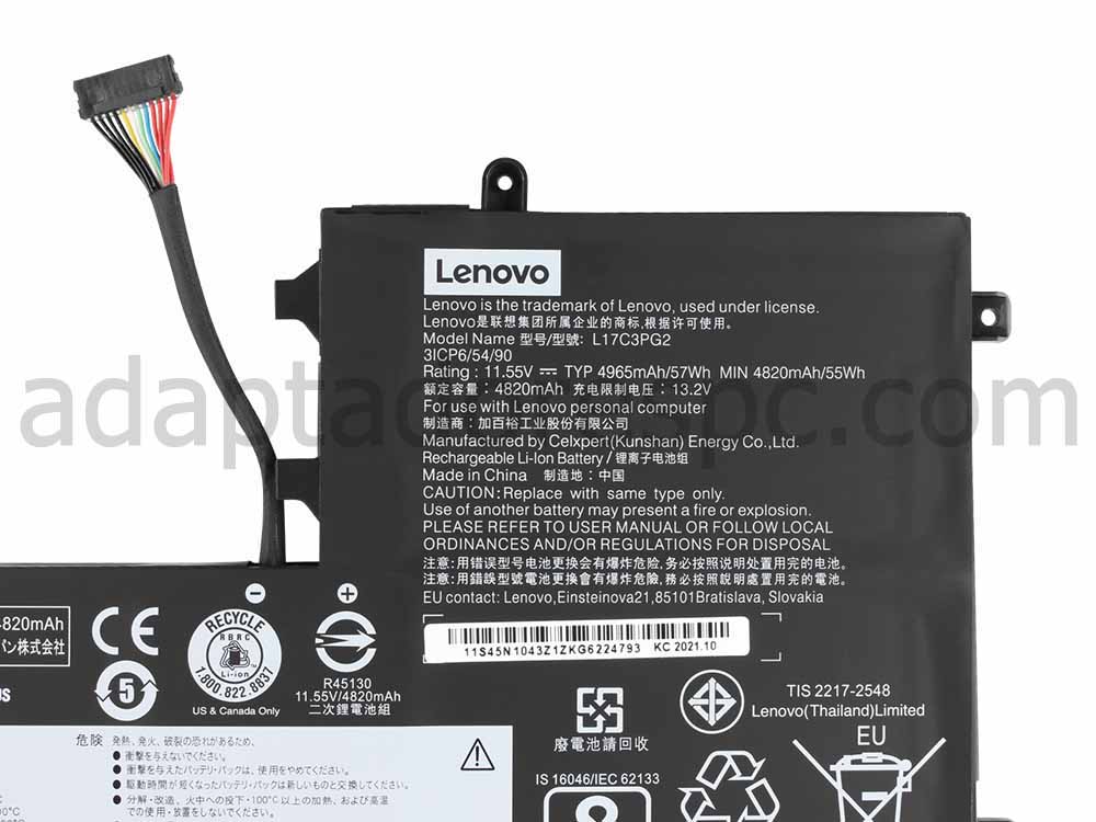 Original Bateria Lenovo Legion Y530-15ICH-1060 81LB 4955mAh 57Wh Fio Longo